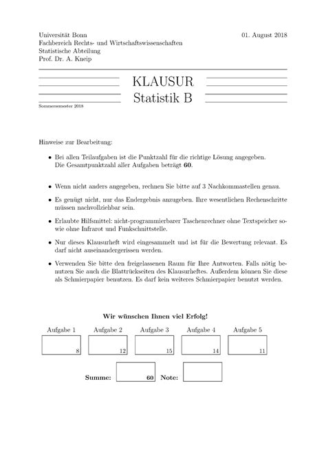 1 Alt klausur 2018 Einführung in Statistik Uni Bonn Studocu