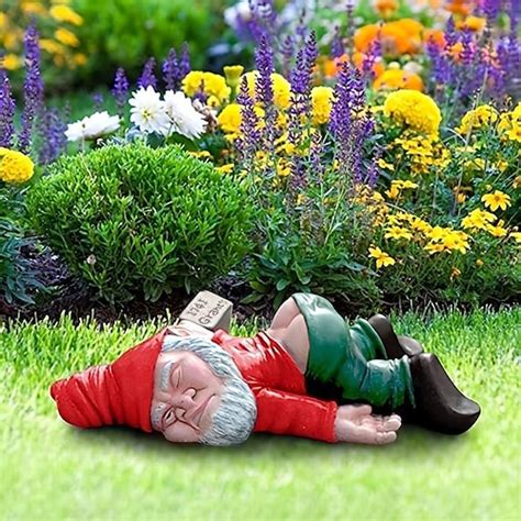 Pc Garden Gnome Outdoor Statue Naughty Knome Figurine Lawn Ornament