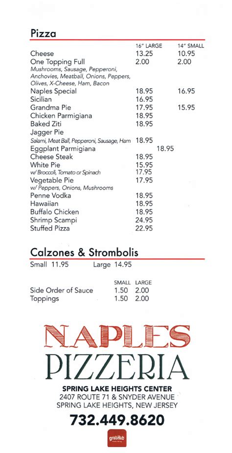 Menu - Naples Pizzeria