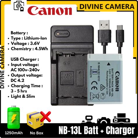 Imported Canon NB 13L Lithium Ion Battery Pack USB Charger 3 6V