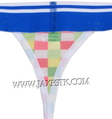 Colorful Checkered Men Wide Pouch T Back Underwear Belt Mini String Bikini Tanga Mu X