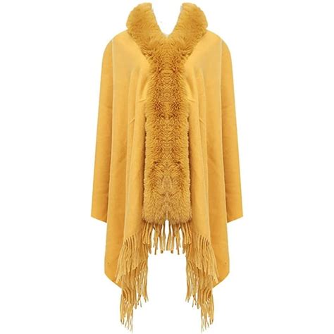 Pikadingnis Women Tassel Shawl Wraps Fluffy Faux Fur Poncho Winter