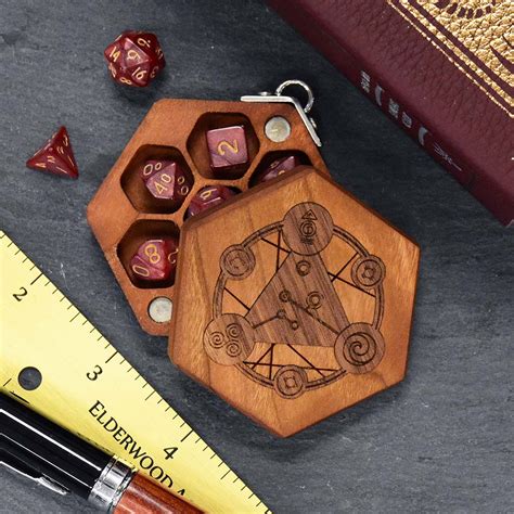 Keychain Hex Chest Dice Box Cherry With Inlaid Walnut Spellcircle