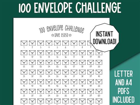 Printable Envelope Challenge Tracker Cash Envelope Challenge