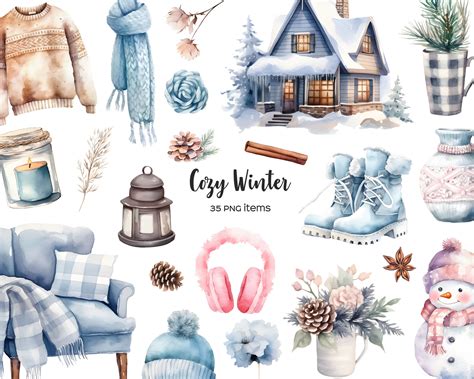 Watercolor Winter Clipart Cozy Winter Clip Art Watercolor Seasonal