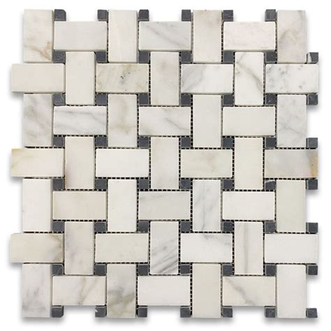 Calacatta Gold Marble X Basketweave Mosaic Tile W Nero Marquina