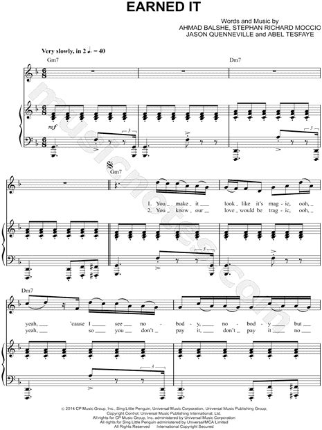 The Weeknd Earned It Fifty Shades Of Grey Sheet Music In D Minor