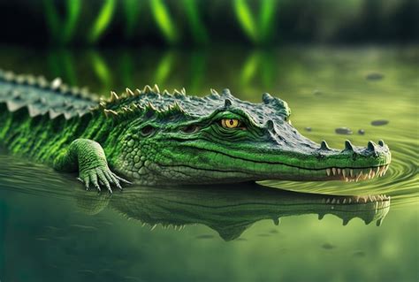 Premium Ai Image A Green Alligator On A Body Of Water Is Captured In