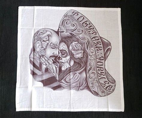 Original Prison Art Tattoo Art On Handkerchief Day Of The Dead Pen and Ink Paño | #1973693360