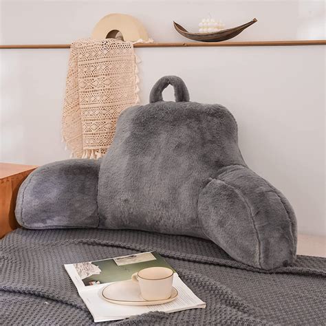 Ntbed Faux Fur Reading Pillow Bed Wedge Standard Bedrest With Arms Gray