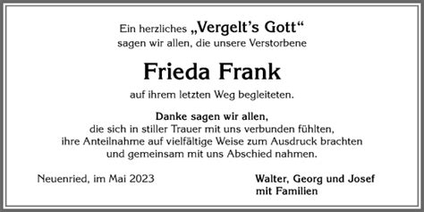 Traueranzeigen Von Frieda Frank Allg Uer Zeitung