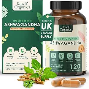 Organic Ashwagandha KSM 66 Extract 120 Capsules 550mg 4 Month Supply