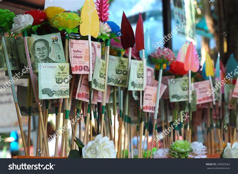 Thai Banknote Donate Temple By Buddhism Stock Photo 240907663