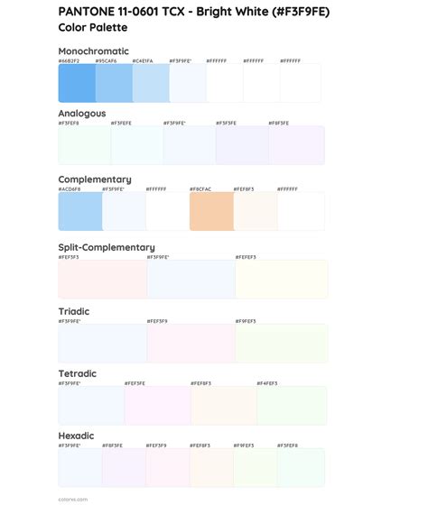 Pantone 11 0601 Tcx Bright White Color Palettes