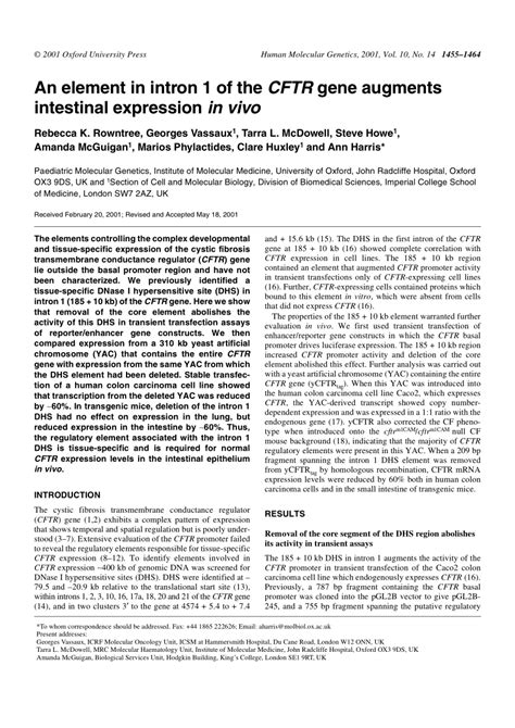 (PDF) An element in intron 1 of the CFTR gene augments intestinal ...