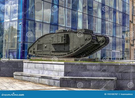 British Mark V Composite Tank On A Pedestal Outdoors Against The