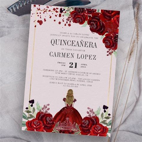 Invitation Burgundy Gold Floral Princess Anniversaire Quincea Zazzle