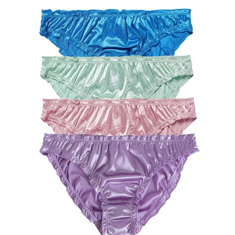 Pcs Womens Satin Panties Cotton Crotch Underwear Bikini Knicker Frilly S M L Xl Ebay