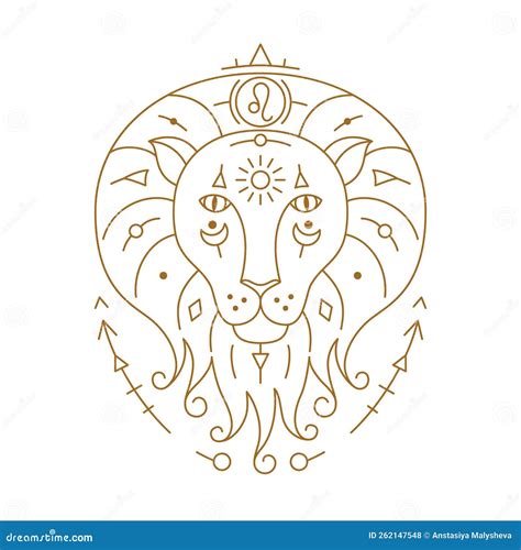 Leo Zodiac Astrology Horoscope Stylized Sign Thin Line Stock Vector