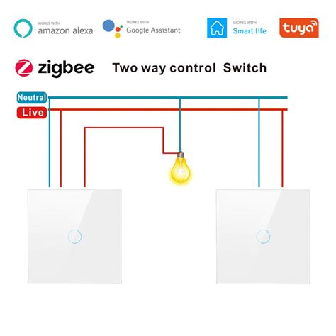 2PCS Tuya Zigbee Smart Schalter 2 Way Glas Touch Wandschalter