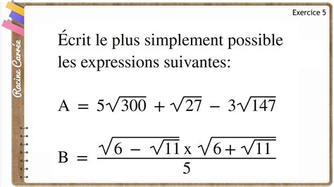 Maths Exercice Corrig Me Racine Carr E Activit S Num Riques