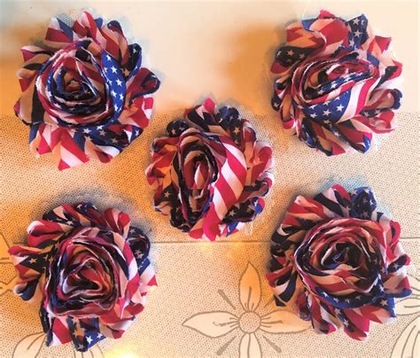 Patriotic American Flag Red White Blue Chiffon Fabric Flower Etsy