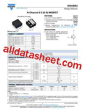 SIA436DJ T1 GE3 Datasheet PDF Vishay Siliconix