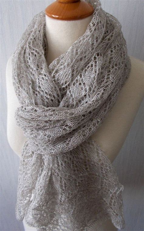 Linen Scarf Knit Shawl Natural Summer Wrap In Grey Women Linen