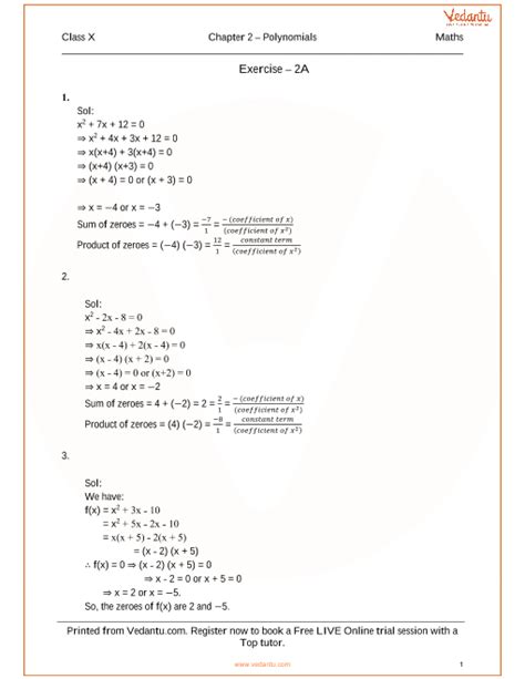 Rs Aggarwal Class Solutions Chapter Polynomials