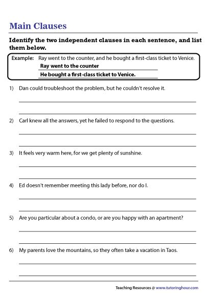 Independent Clause Worksheet Pdf