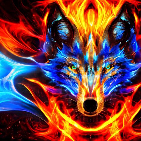 Download The Beauty Of Red And Blue Contrasts On A Majestic Wolf