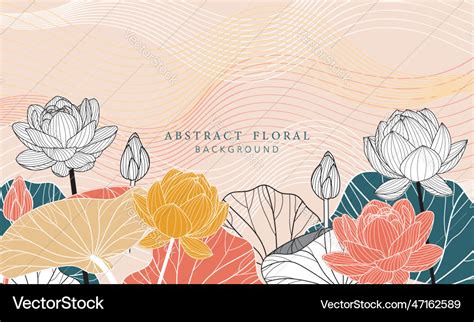 Lotus Hand Drawn Botanical Leaves Line Art Vector Image