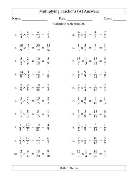 Multiplying Proper And Improper Fractions With All Simplification Fillable A