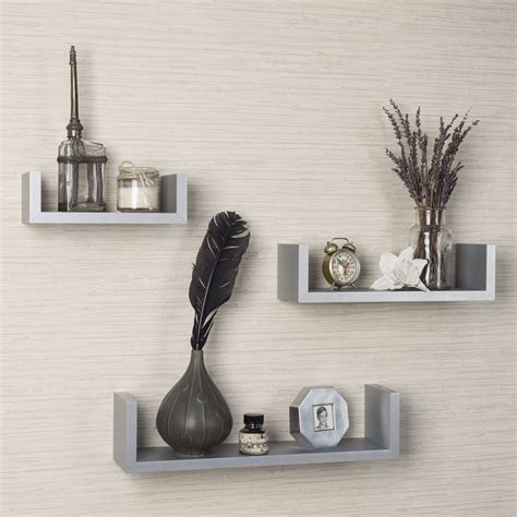 Danya B Laminated Silver Grey Floating U Shelves Set Of Bed