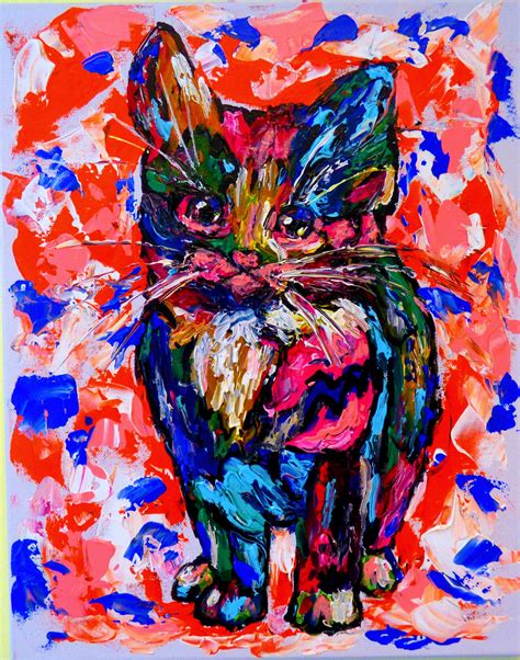 Original Katze Abstrakte Malerei Auf Leinwand Etsy