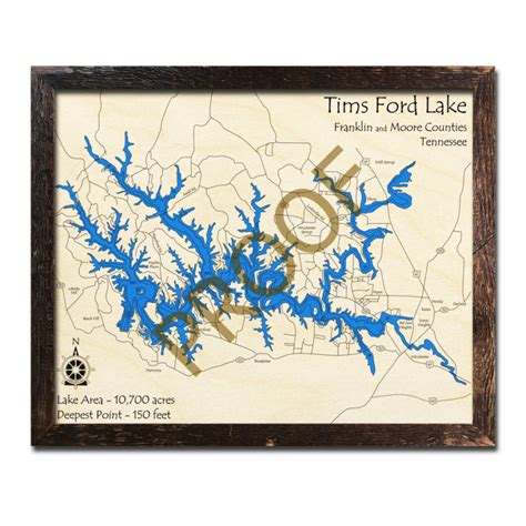 Tims Ford Lake Tn 3d Wood Map Laser Etched Wood Charts