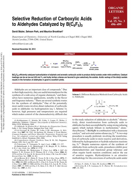 Pdf Selective Reduction Of Carboxylic Acids To Aldehydes Catalyzed By B C6f5 3