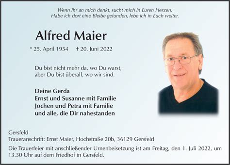 Traueranzeigen Von Alfred Maier Trauer36 De