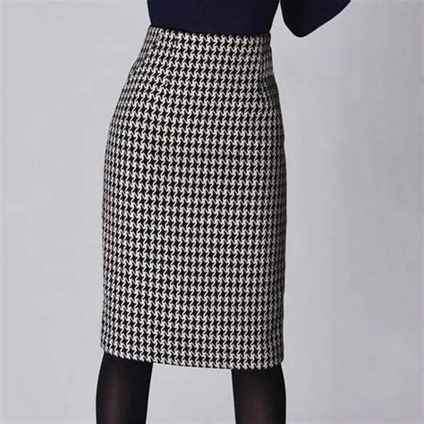 Fashion Women Spring Autumn Winter Houndstooth Skirt Slim Fit Formal