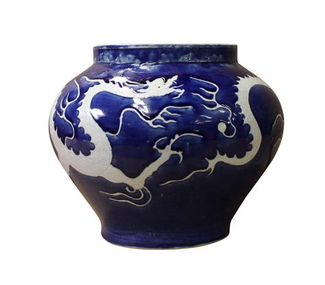 Vintage Chinese Blue And White Porcelain Dragon Pot Chairish