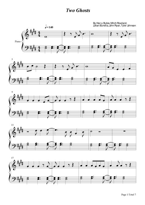 Two Ghosts Arr Poon By Harry Styles Sheet Music For Piano Solo At