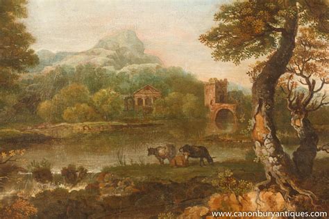 Antique Italian Tuscan Landscape Oil Painting 18th Century Pastoral Ruin