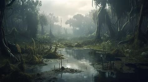 Swamp Fantasy Backdrop Concept Art Realistic Illustration Background