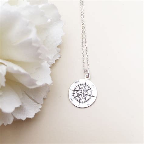 Compass Necklace Solid Gold 14k Dainty Compass Disc Necklace Etsy