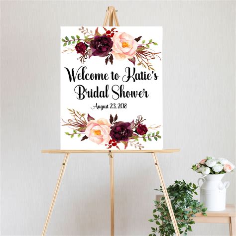 Boho Floral Bridal Shower Welcome Board Sign Custom Bridal Shower