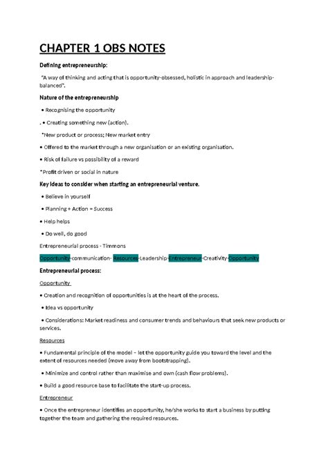 OBS Chapter 1 Notes Summary Business Management CHAPTER 1 OBS NOTES