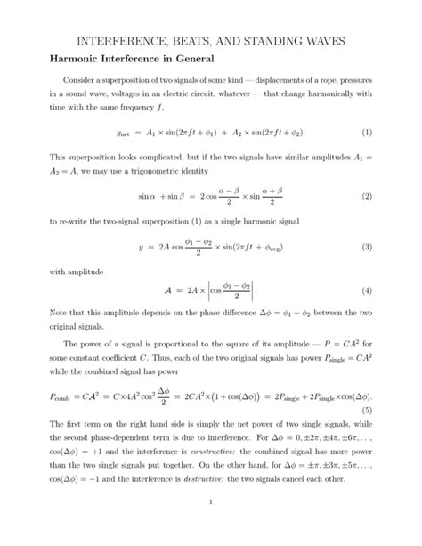 Interference Beats And Standing Waves