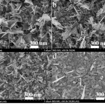 Fe Sem Images Of Annealed Zno Thin Film Surfaces At A C B