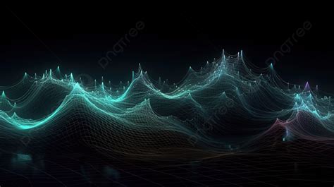 어두운 배경에 선의 미래 파도 3d 디지털 웨이브 기술 웨이브 흐름 디지털 구조 빅 데이터 시각화 네트워크 연결 3d 렌더링