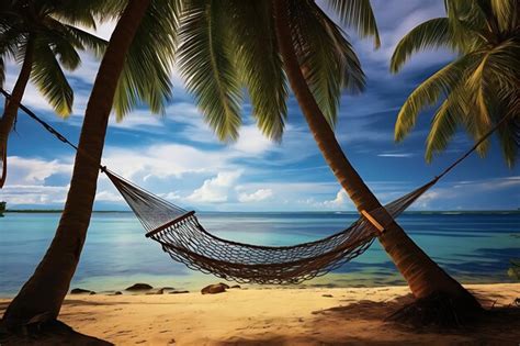 Premium Photo Photo Of Beach Landscape With Palm Trees And Hammocks